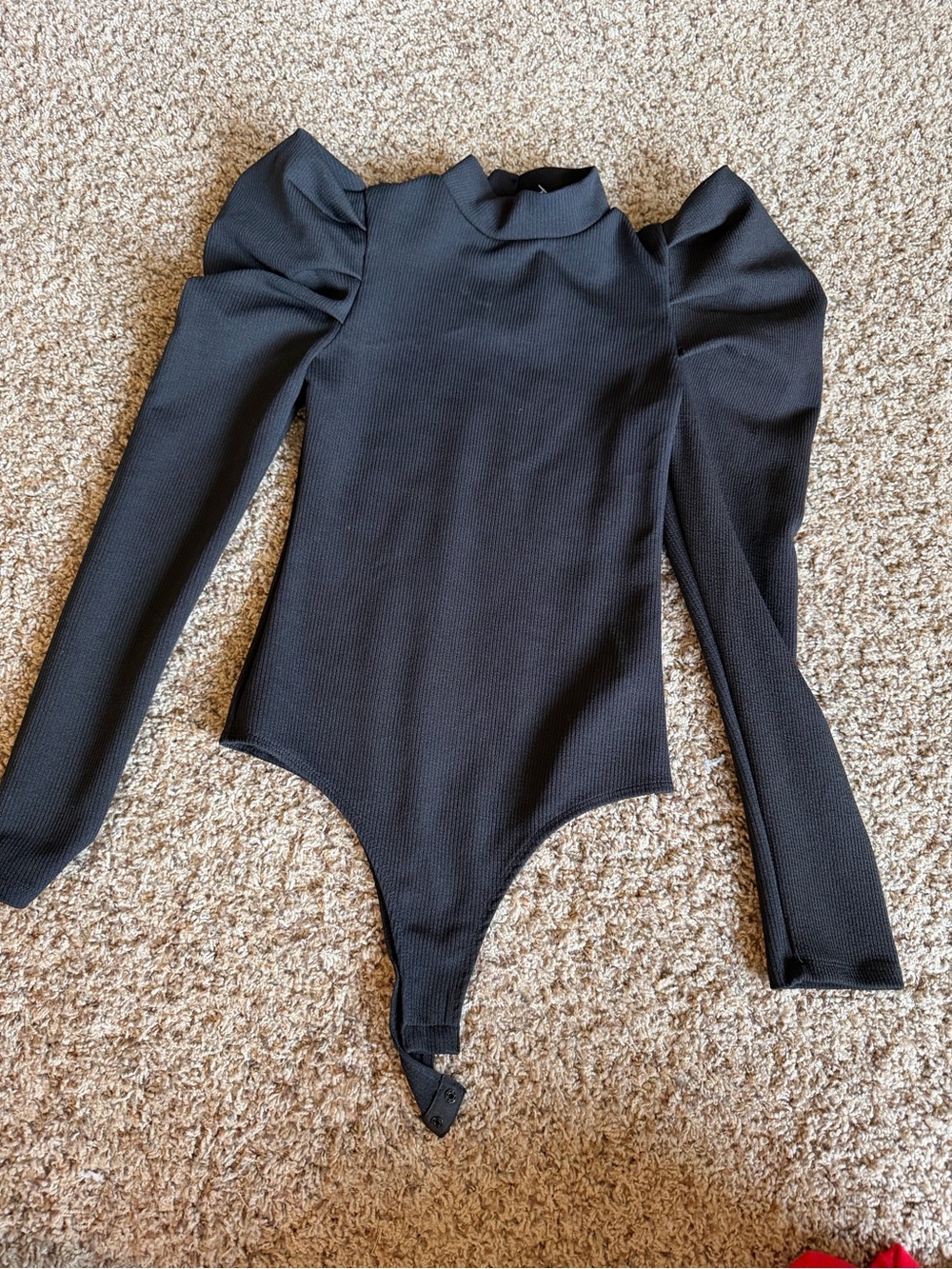 TCEC Black Puff Sleeve Long-Sleeve Bodysuit